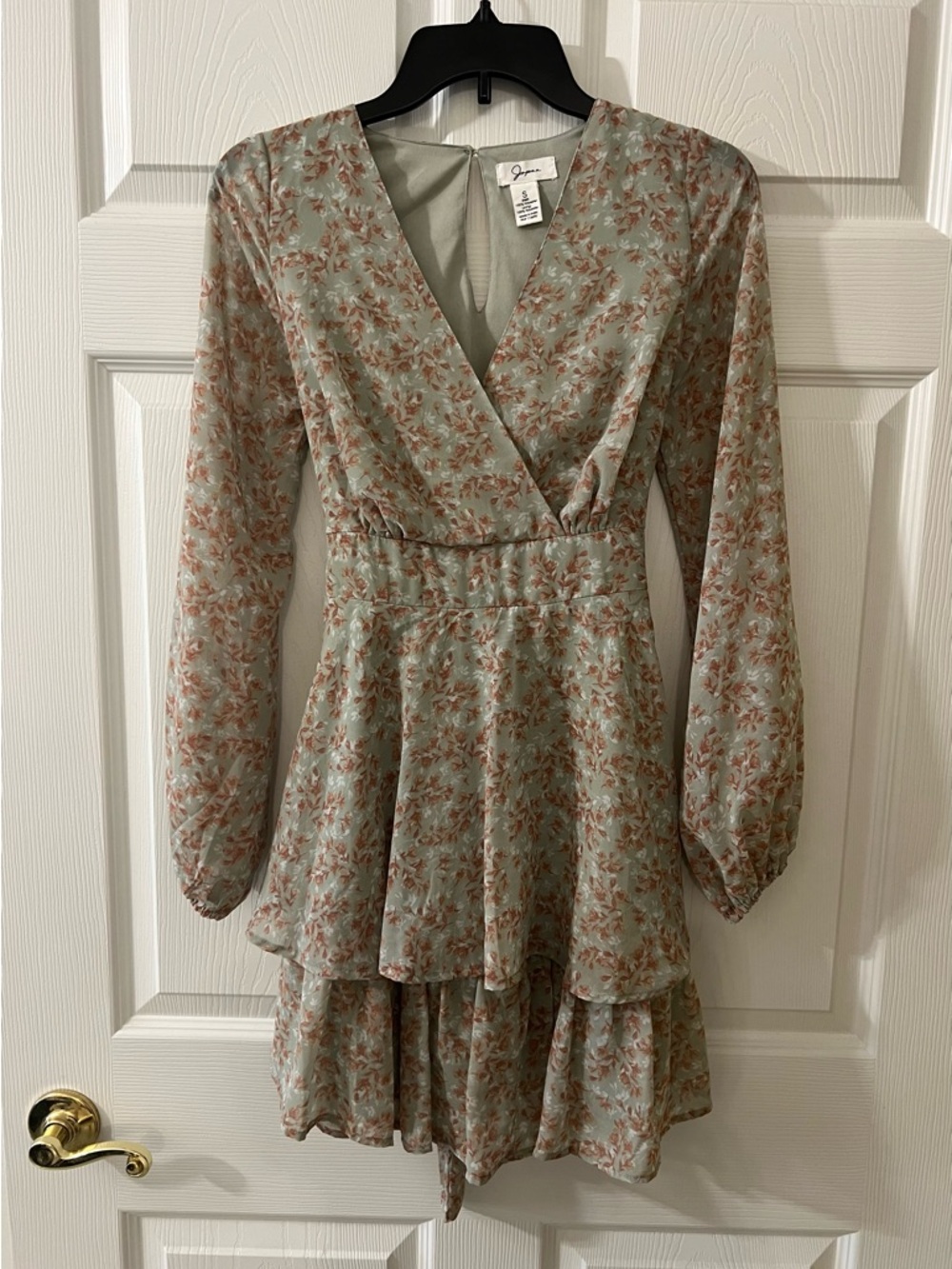 Japna Sage Green Floral Ruffle Tiered Mini Dress